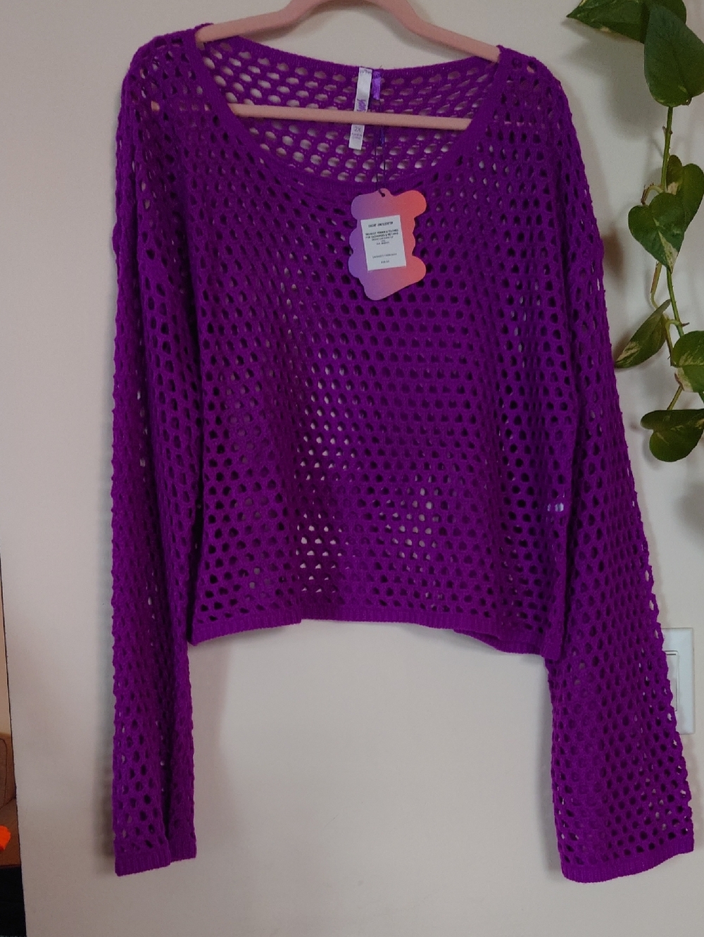 Purple Open-Knit Long Sleeve Sweater Yitty
